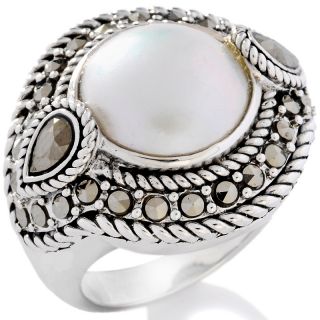 143 032 marcasite and 12mm cultured mabe pearl sterling silver ring