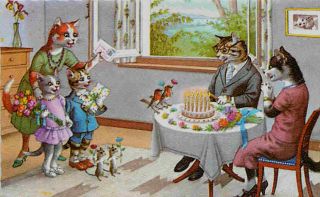 Eugen Hartung Artist Signed Mainzer Dressed Cats Birthday Party