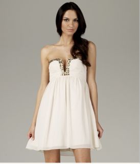 Lipsy Jewelled Plunge Neck Dress Xmas UK 6 12 Cream