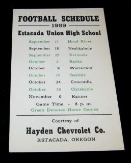 Estacada Union High Oregon 1959 60 Football Schedule
