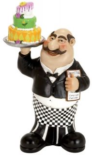 Fat French Waiter Holding Cake and Dessert Menu 16x9 Statue Figural