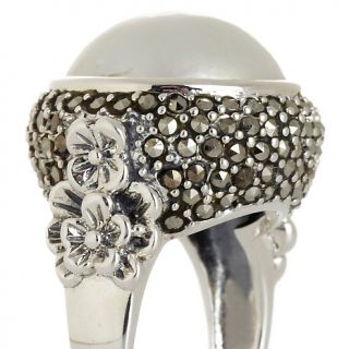 Marcasite and Cultured Mabe Pearl Sterling Silver Flower Ring