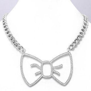 Hello Kitty Inspired Rhinestone Bow Necklace Cuttteee