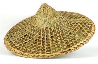 Bamboo Farmers Hat Hand Woven Chinese Asian Sun Cap New