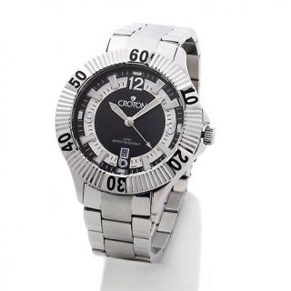 207 181 croton men s stainless steel black and white sunray dial