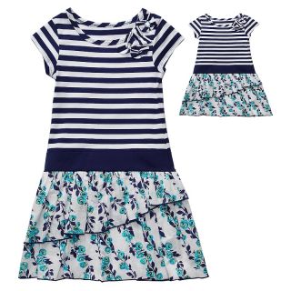179 752 dollie me little girl and doll navy stripe to floral dress set