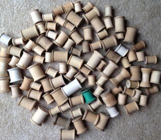 100 Vintage Empty Wood Thread Spools Assorted Sizes Shapes