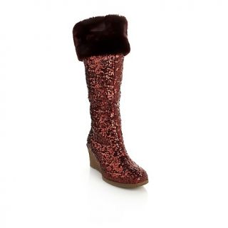 204 323 joan boyce sequins and faux fur wedge boot note customer pick