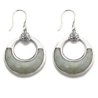 197 439 sterling silver green jade open circle drop earrings with
