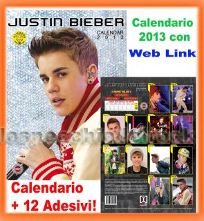 Justin Bieber Calendario Calendar 2013 12 Adesivi Web Link Biografia