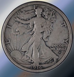 1916 D Walking Liberty Half Dollar silver F   NR
