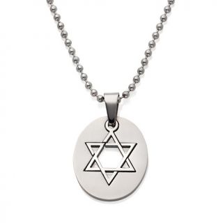 210 712 men s stainless steel oval star of david pendant with 24 bead