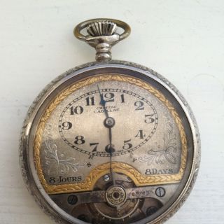 Vintage Hebdomas Chateau Pocket Watch Gold Trim Face