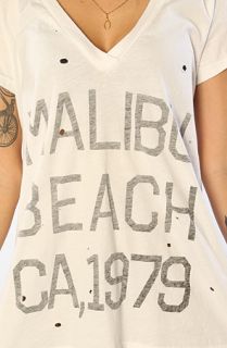Rebel Yell The Favorite Destroyed Reverse Print V Neck Tee in White
