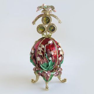    Painted Vintage Faberge Egg with 3 Photo Frames Jewelry Trinket Box