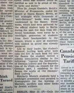 Germany Nazis Students Book Burnings Jewish Jews Holocaust Berlin 1933