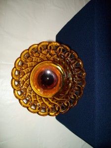 Vintage Amber Indiana Glass Compote Lace Edge/Crocheted Rim