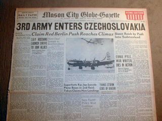 Newspaper Allies Liberate Czechoslovakia Ernie Pyle Dead