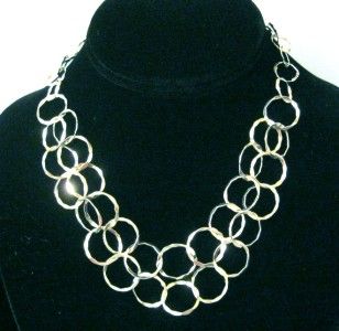 Finola Solid Sterling Silver Double Layer Circle Link Necklace 15