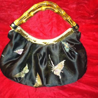 Fiona Lang Los Angeles Designer Black Handbag Purse Butterfly Gold
