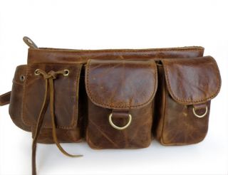 Unisex Vintage Brown Leather Fanny Pack Waist Pack Hip Bag Cross Body
