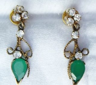Fine Vintage Emerald Faux Diamond Chandelier Earrings