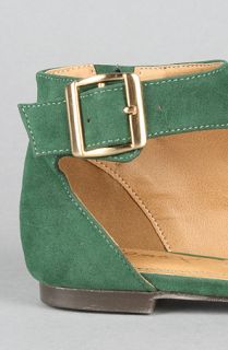 Sole Boutique The Giulia Ankle Strap Flat in Dark Green Suede