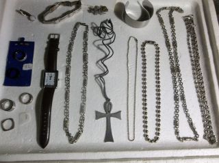 Estate Vintage Mans Watch Rings Chain Necklaces Tie Tacks More Lot SM
