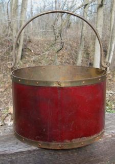  Vintage Enameled Steel Coal Ash Bucket Fireplace Fire Kindling Box