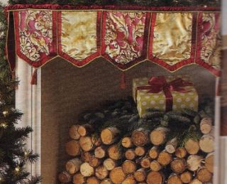 New Christmas Holiday Red Gold Velvet Damask Fireplace Mantel Scarf