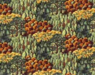  BTY Northcott Janet Orfini Farmers Market Packed Trees Rust Gold Green