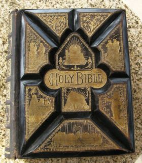 1880 LEATHER BOUND HOLY BIBLE PARALLEL OLD & NEW VERSIONS ILLUSTRATED
