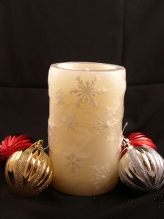Flameless Candle LED Real Wax Snowflake Pillar