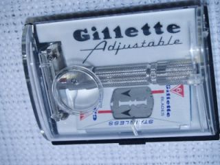Gillette Nickle Plated Fatboy Adjustable Safety Razor Set Dated 1961