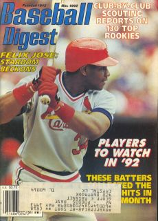 1992 Baseball Digest Felix Jose  St. Louis Cardinals s5d6f7g