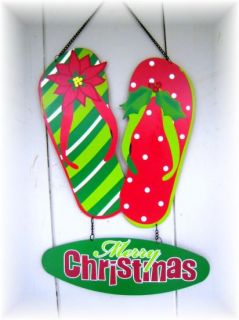 Flip Flop Tin Sign Merry Christmas Beach Seaside Retro Holiday