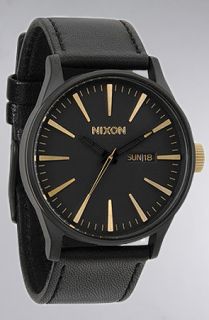 Nixon The Sentry Leather Watch in Matte Black Gold