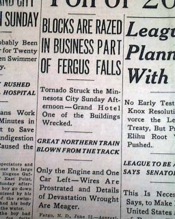 1919 FERGUS FALLS MN Minnesota TORNADO Old Newspaper *