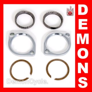 CHROME EXHAUST FLANGES KIT TAPERED GASKETS FIT HARLEY EVOLUTION 1985