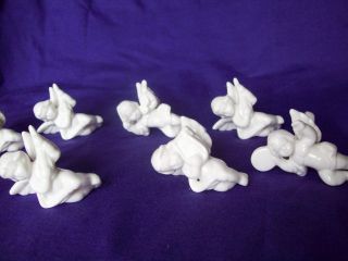 Lot of 8 Porcelain Angel Napkin Holder Rings Winged Cherubs