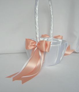 Elegant Peach Flower Girl Basket Ring Bearer Pillow