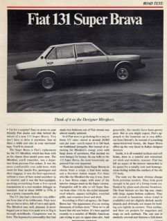 1978 Fiat 131 Super Brava Original Article Book