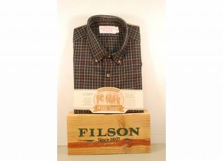 Filson Original Wool Button Down Shirt Blue Multi Plaid Merino Wool XL