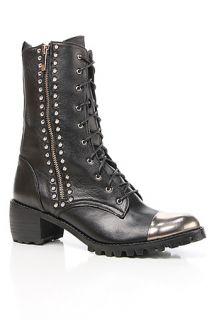 Chaussure Lapin The Black Leather Lace Up Boot with Silver Toe and Zip