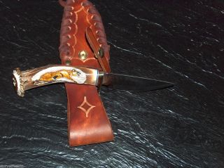 Knife Ken Richardson Custom Made in USA Carved Painted Cougar 4  Drop