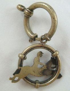  Antique Equestrian Horse Racing Two Piece Metal Pocket Watch Fob