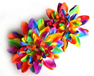 2X Artificial Silk Rainbow Dahlia Flower Heads 4 for Decorate Clip