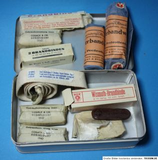 WWII German Wehrmacht First Aid Kit Tin incl 1942 Contens Field Post