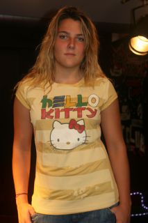 Mighty Fine   XL   Yellow Hello Kitty Tokyo Stripes   Juniors T Shirt