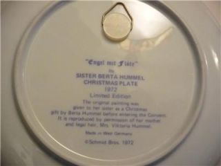 1972 Schmid Engel Mit Flote by Sister Burtha Hummel Christmas Plate